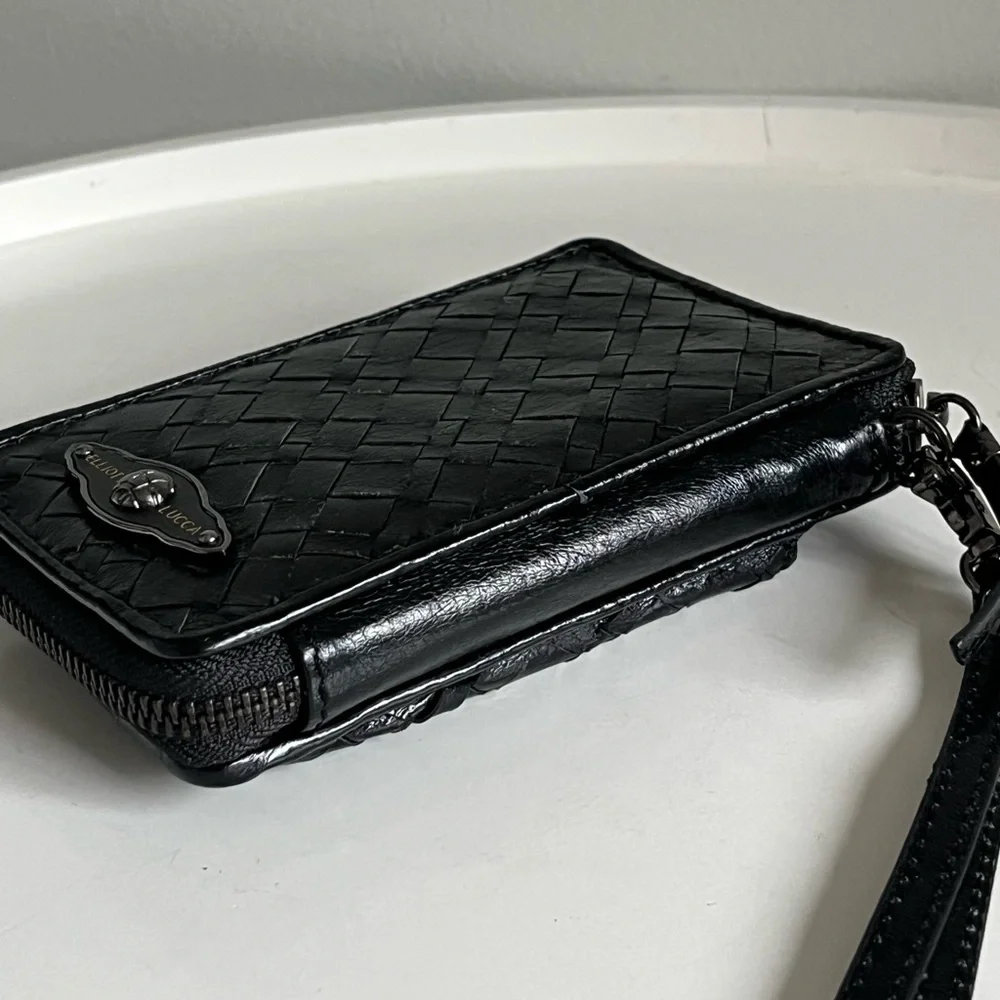 Elliot Lucca Black Woven Wristlet Wallet Money Cards Holder Clutch - Picture 11 of 12